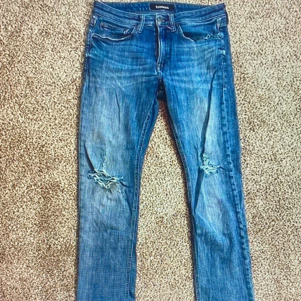 Express Men's Distressed Blue Skinny Jeans